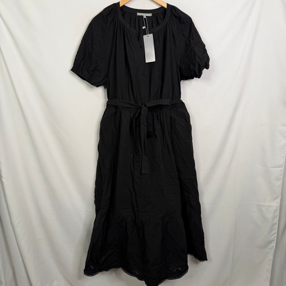 Daniel Rainn Puff Sleeve Maxi Dress Black Eyelet Cotton 1X NWT - Picture 3 of 9